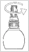 Black line illustration depicting a bottle with a cap, around which an arrow indicates a clockwise rotational movement