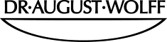Black text DR AUGUST WOLFF positioned above a wide, arched line resembling a crescent shape on a white background