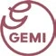 Logo del marchio GEMI in colore bordeaux, composto da una lettera G decorativa e stilizzata inserita in un cerchio e dalla scritta sotto
