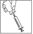 Hand holding a syringe with a downward-pointing needle, ready to administer medication, black line illustration on white background