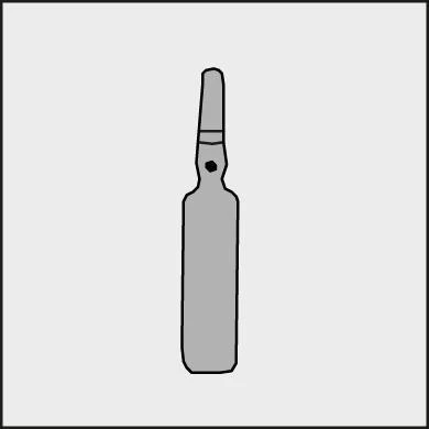 Semplice sagoma verticale di un oggetto grigio di forma allungata con un piccolo punto nero nella parte superiore su sfondo grigio chiaro