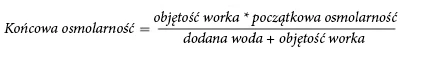 Mathematical formula for final osmolarity, calculated as the product of bag volume and initial osmolarity divided by the sum of added water and bag volume