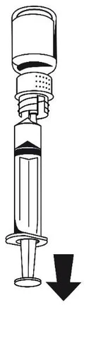 Illustrazione schematica in bianco e nero che rappresenta una siringa con cannula e una freccia nera diretta verso il basso che indica il movimento del pistone