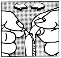 Dos manos separan con dos flechas dirigidas hacia los lados dos componentes del envase del medicamento situados en la parte central del dibujo