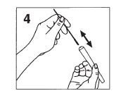 Illustrazione che mostra due mani che muovono un sottile stilo su e giù all'interno di un contenitore cilindrico contrassegnato con il numero 4