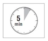 Quadrante dell'orologio con indicazione '5 min' e settore grigio che indica il trascorrere di cinque minuti su sfondo bianco