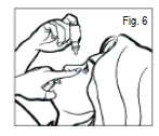 Illustration showing hands administering nasal medication, one hand holding the dispenser at the nostril while the other stabilizes the patient's face