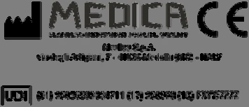 Логотип Medica с символом СЕ, данные производителя и код UDI на сером фоне в медицинской инструкции