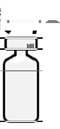 Schematic black and white illustration of a glass vial with liquid and a wide cap featuring vertical ridges on top