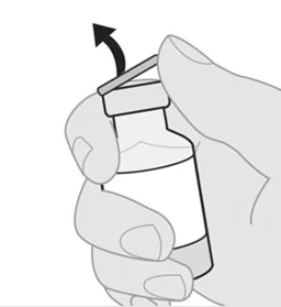 Mano che tiene una fiala di vetro con tappo da svitare nel senso indicato dalla freccia nera rivolta verso l'alto