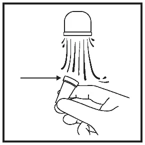 Mano che tiene una capsula con una freccia nera che indica la sua parte superiore, sopra la quale fluttua un'altra capsula con linee che suggeriscono movimento o azione
