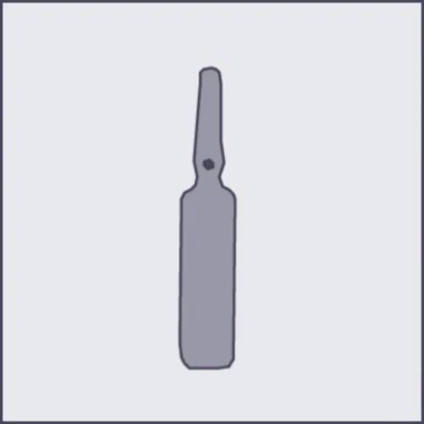 A gray, vertical cap or medical component with an elongated shape and a small hole at the top, shown against a light background