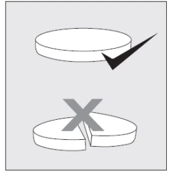 Whole, intact tablet with a black checkmark and a split tablet with a gray X on a light background