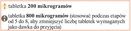 Текст с информацией о дозировке: таблетка A2 мощностью 200 микрограммов и таблетка A8 мощностью 800 микрограммов, применяемая на этапах с 5 по 8