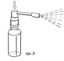 Illustrazione schematica che rappresenta un flacone con erogatore dal quale, sotto pressione, fuoriesce un sottile getto nebulizzato del farmaco