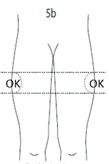 Figura schematica del tronco e delle gambe con due linee tratteggiate orizzontali indicate all'altezza dei fianchi e la scritta OK su entrambi i lati del corpo