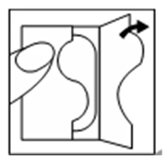 Schematic drawing showing the process of opening or sliding the side part of a medical package in the direction of the arrow to the right