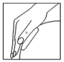 Schematic line drawing of a hand with the index finger extended pointing downward on a white background