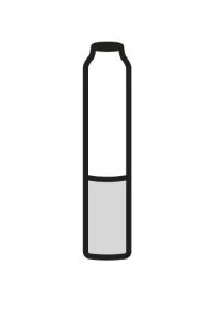 Simple icon of a vertical bottle with thick black outline, filled in the upper part with white and in the lower part with light gray color
