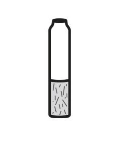 Simple black-and-white icon of a vertical bottle with thick outline, lower half filled with gray liquid containing dark particles of sediment