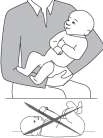 Schema che mostra un adulto che tiene un neonato tra le braccia e un bambino barrato sdraiato supino