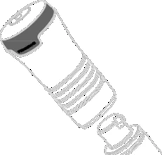 White cylindrical medical syringe with gray components and a ribbed surface for improved grip, positioned diagonally