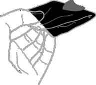 Schematic illustration of a hand holding a dark rectangular object with visible white lines resembling blood vessels or nerves