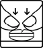 Black and white icon depicting a face with clearly marked, lowered eyebrows and two arrows pointing downward toward the eyes