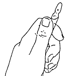 Primer plano de una mano sosteniendo un dedo índice en posición vertical, representado mediante un contorno negro sobre fondo blanco