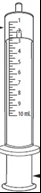 A transparent syringe with a millimeter scale and a 10 ml marking, filled with fluid and a plunger enabling precise drug dosing