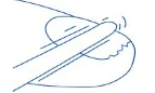 Schematic line drawing showing a finger pressing on a circular object with motion or vibration indicated at the top of the graphic