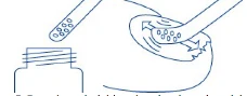 Blue schematic illustration showing fluid being drawn from a vial using a syringe and injected into the patient's body