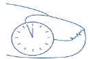 Schematic blue line drawing depicting a wristwatch on a wrist with clearly marked time hands