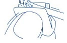 Schematic blue line drawing showing a hand holding a syringe and inserting the needle into the upper thigh or hip area of a patient