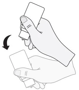 Ilustración que muestra dos manos sosteniendo un recipiente blanco, una mano realiza un movimiento giratorio hacia abajo indicado por una flecha negra