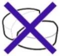 Dos tabletas blancas con una gran marca de prohibición en forma de X de color violeta que simboliza la prohibición de tomar el medicamento