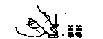 Hand holding a small object, with a black arrow pointing downward toward the fingers of the hand, next to text