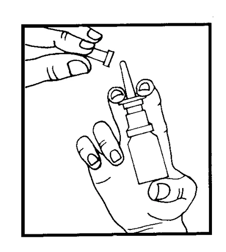 Dibujo que muestra dos manos, una sosteniendo un frasco de medicamento y la otra enroscando una pequeña tapa o dosificador en él