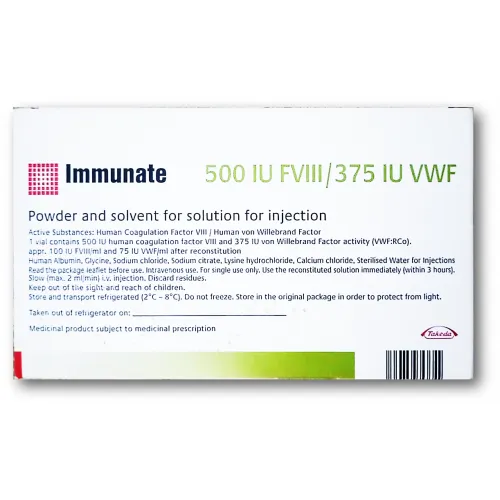 Immunate 500 iu fviii/375 iu vwf solution for injection, powder and solvent for preparation of