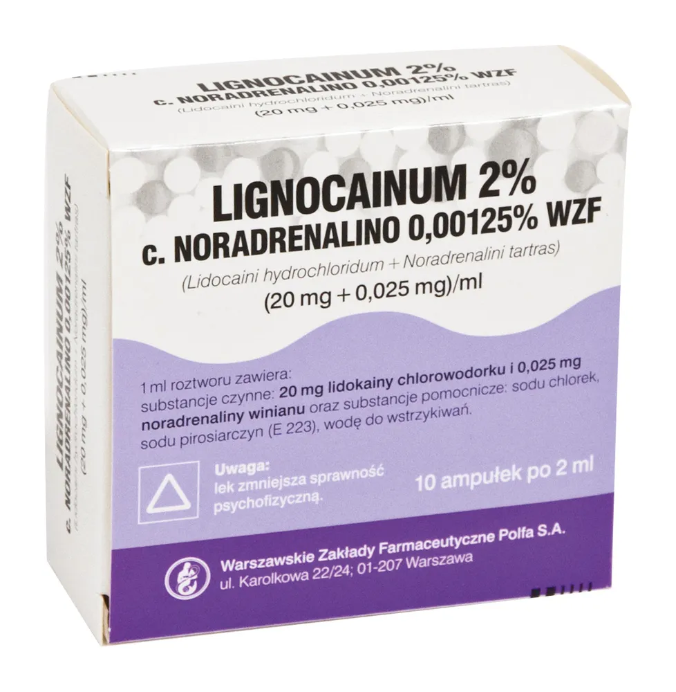 Lidocaine 2% with noradrenaline 0,00125% wzf solution for injection