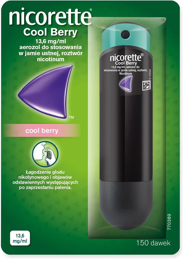Nicorette Cool Berry aerosol, para uso en la cavidad oral, solución