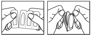 Hands opening a package with a tablet, then pulling the tablet out of the blister pack, holding it between fingers