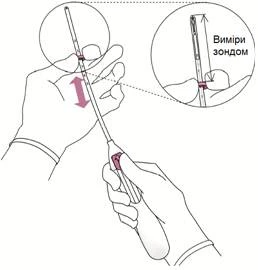 Hands holding a syringe inserting the needle at an angle, with an enlarged view showing probe measurement for precise drug delivery
