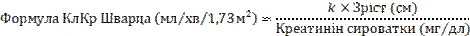 Formula per il calcolo del clearance della creatinina secondo Schwartz: k moltiplicato per l'altezza in centimetri diviso la creatinina sierica in mg/dl