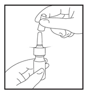 Hand holding a vial of medication, the other hand unscrewing the cap with a dosing syringe in preparation for administration