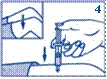 A hand holds a syringe vertically, inserting the needle into the skin, with arrows indicating the direction of plunger depression and medication administration