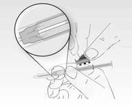 A hand holding a syringe inserting the needle into the skin, with a close-up view showing details of the needle and syringe plunger