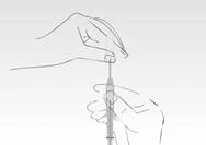 A hand holding a syringe, another hand removing the needle cap, preparing for injection