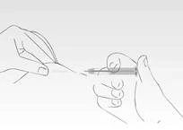 A hand holding a syringe, another hand pulling the needle cap off the syringe, demonstrating preparation for injection
