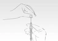 A hand holding a syringe at a 45-degree angle, inserting the needle into the skin